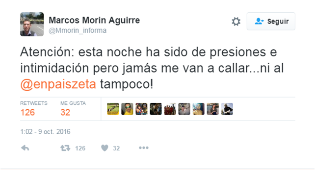 Tweet de Marcos Morín tiempo después de recuperar su cuenta en la red social Twitter